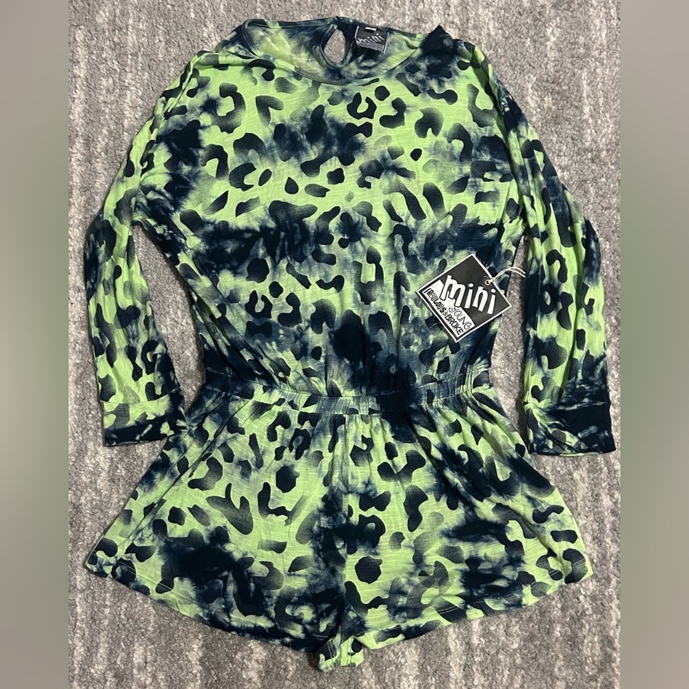 Young Fabulous & Broke Neon Green and Black Tie-Dye Leopard Romper
